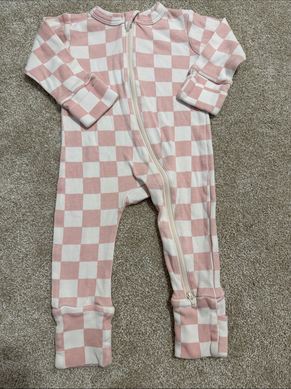 Pink and White Checker Zip-Front Footed One-Piece